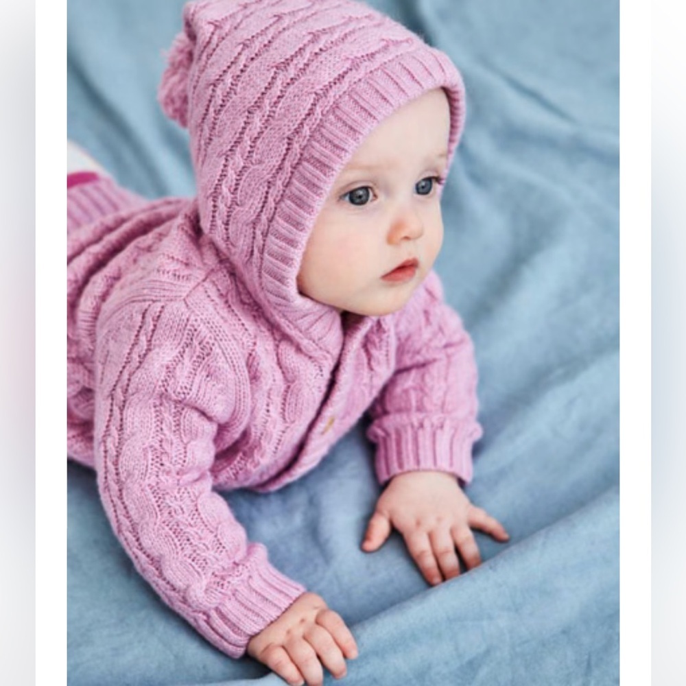NEW • JoJo Maman Bebe • Girls Cable Hooded Cardigan Pink 3 to 6 Months